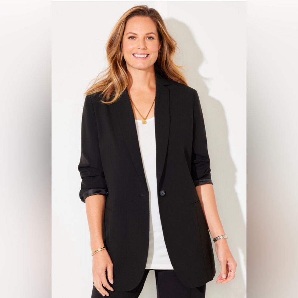 Catherine’s Lined Women’s Plus Size Black Blazer Suit Jacket 1X 18/20W +Pockets